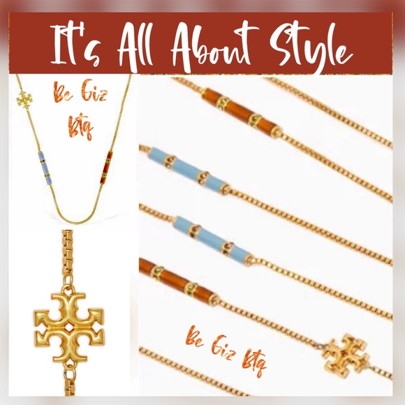 Authentic Tory Burch Kira 18K Gold-Plate & Enamel Long Necklace